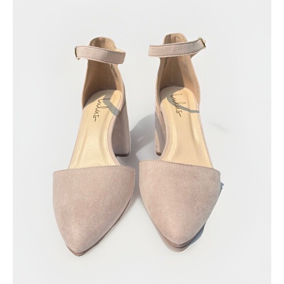 Lulu’s Ankle Strap Block Heels Women’s Size 8 Nude Faux Suede Sandals Dressy - Picture 4 of 8